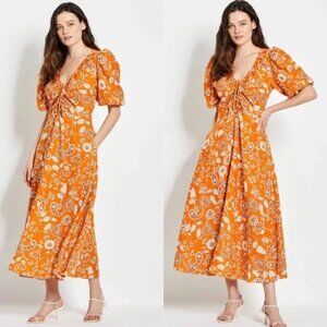 Nicholas Linen Floral Paisley Midi Dress US Size 6